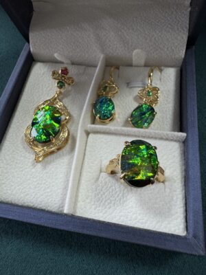 A set of pendants, earrings, and rings