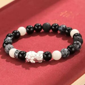 Copper Pixiu 999 Silver Black Agate White Bodhi Bracelet