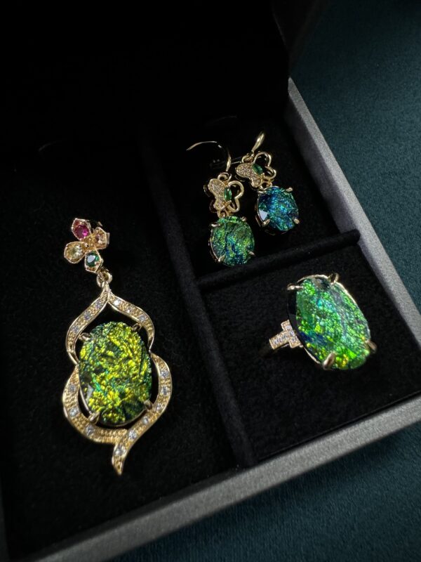 A set of pendants, earrings, and rings